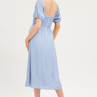 Blue Midi Dress Evening Square Neck
