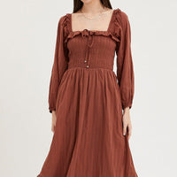 Brown Midi Dress Long Sleeve Evening