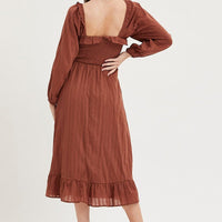Brown Midi Dress Long Sleeve Evening