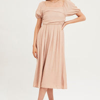 Beige Midi Dress Evening Square Neck