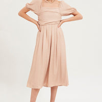 Beige Midi Dress Evening Square Neck