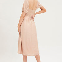 Beige Midi Dress Evening Square Neck