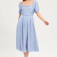 Blue Midi Dress Evening Square Neck