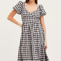 Check Midi Dress Short Sleeve Evening