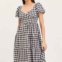 Check Midi Dress Short Sleeve Evening
