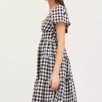 Check Midi Dress Short Sleeve Evening