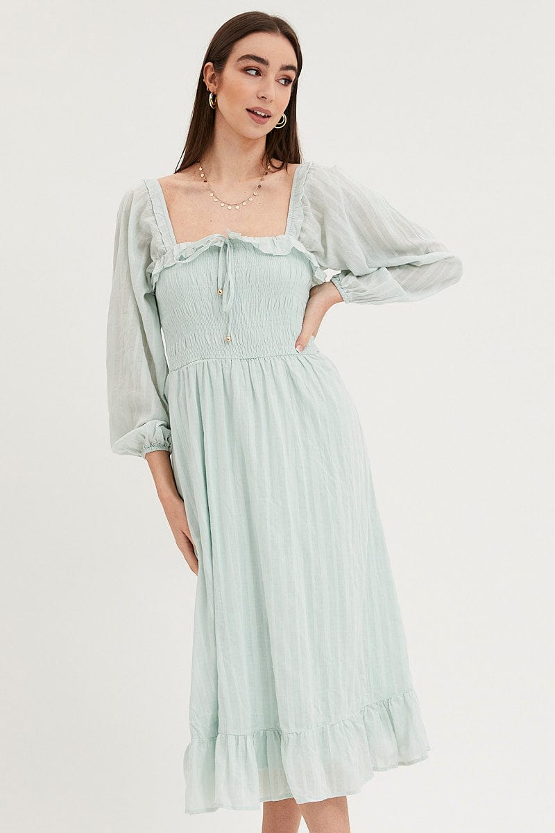 Green Midi Dress Long Sleeve Evening