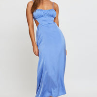 Blue Midi Dress Evening Cowl Neck