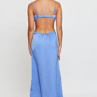 Blue Midi Dress Evening Cowl Neck
