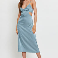 Blue Midi Dress Satin