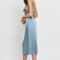 Blue Midi Dress Satin