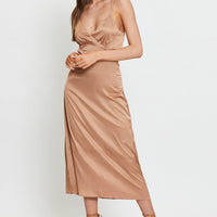 Brown Midi Dress Satin