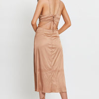 Brown Midi Dress Satin