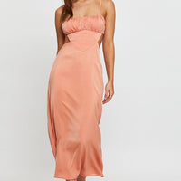 Orange Midi Dress Evening Cowl Neck