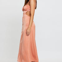 Orange Midi Dress Evening Cowl Neck
