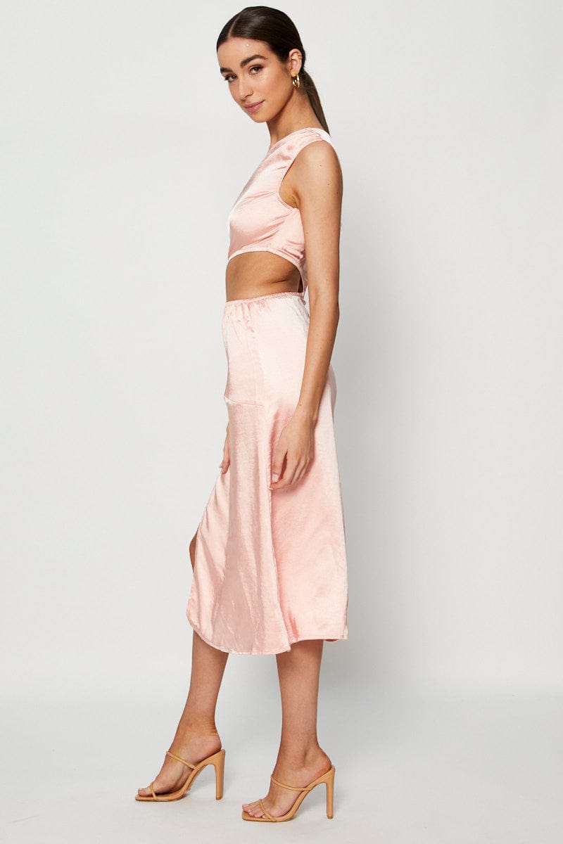 Pink Midi Dress Satin