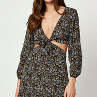 Print Long Sleeve Cut Out Dress