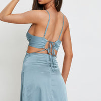 Blue Midi Dress Satin