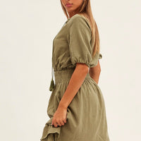 Green Midi Dress Short Sleeve V Neck