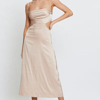 Beige Midi Dress Satin