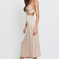 Beige Midi Dress Satin