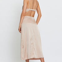 Beige Midi Dress Satin