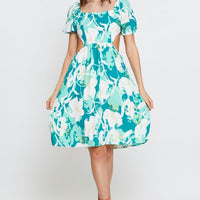 Print Midi Dress Ruffle Detail Skater
