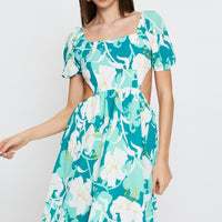 Print Midi Dress Ruffle Detail Skater