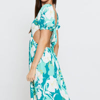 Print Midi Dress Ruffle Detail Skater
