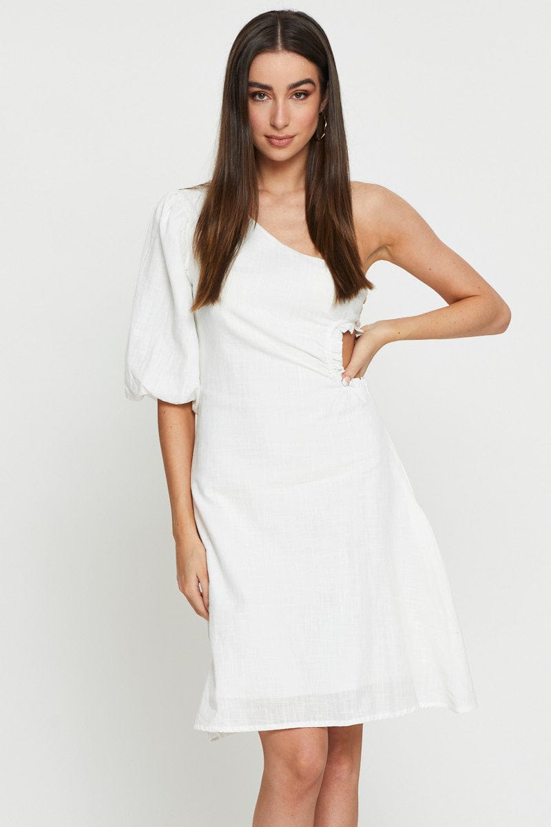 White Midi Dress One Shoulder
