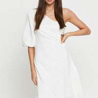 White Midi Dress One Shoulder