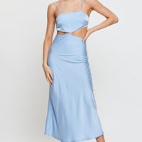 Blue Midi Dress Satin