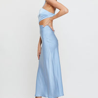 Blue Midi Dress Satin