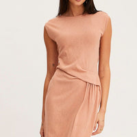 Orange Midi Dress Short Sleeve Round Neck