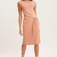 Orange Midi Dress Short Sleeve Round Neck