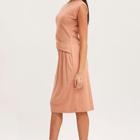 Orange Midi Dress Short Sleeve Round Neck