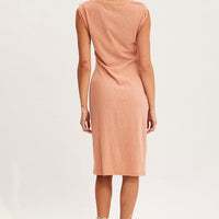 Orange Midi Dress Short Sleeve Round Neck