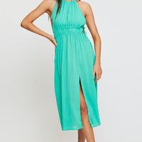 Green Midi Dress Sleeveless Front Split