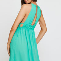 Green Midi Dress Sleeveless Front Split