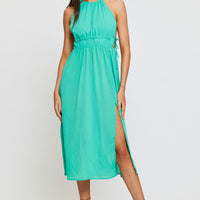 Green Midi Dress Sleeveless Front Split