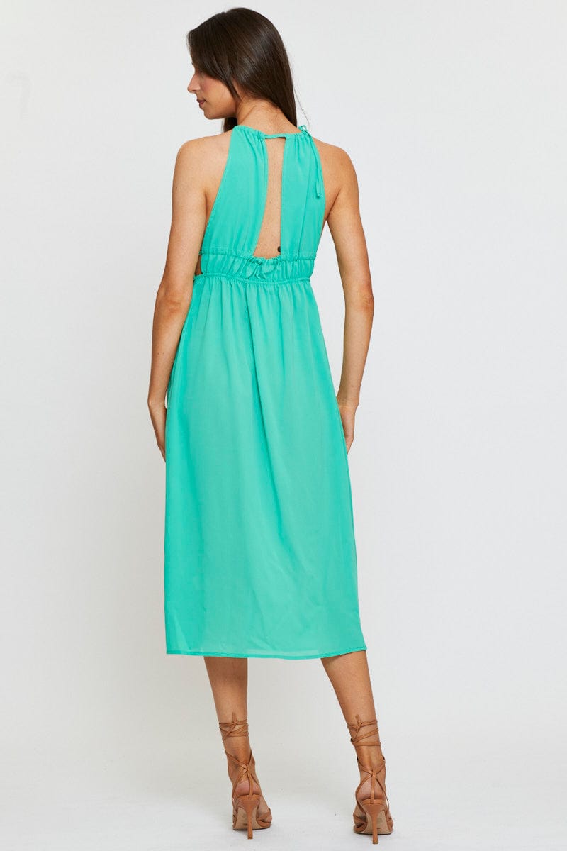 Green Midi Dress Sleeveless Front Split