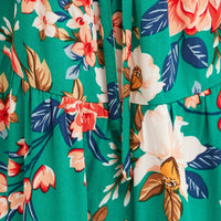 Green Floral Kids Short Sleeve Midi Dress