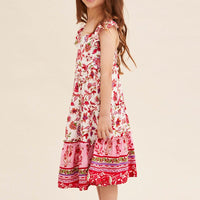 Pink Boho Kids Midi Dress Tiered