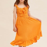 Yellow Kids Gathering Bust Midi Dress