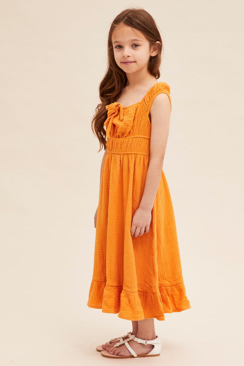 Yellow Kids Gathering Bust Midi Dress