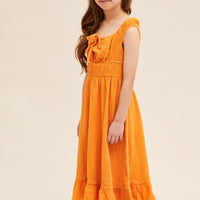 Yellow Kids Gathering Bust Midi Dress