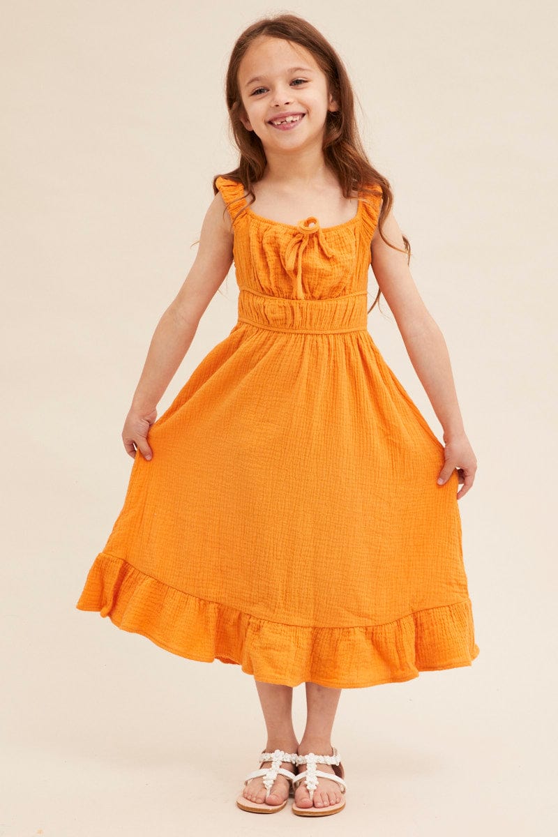 Yellow Kids Gathering Bust Midi Dress