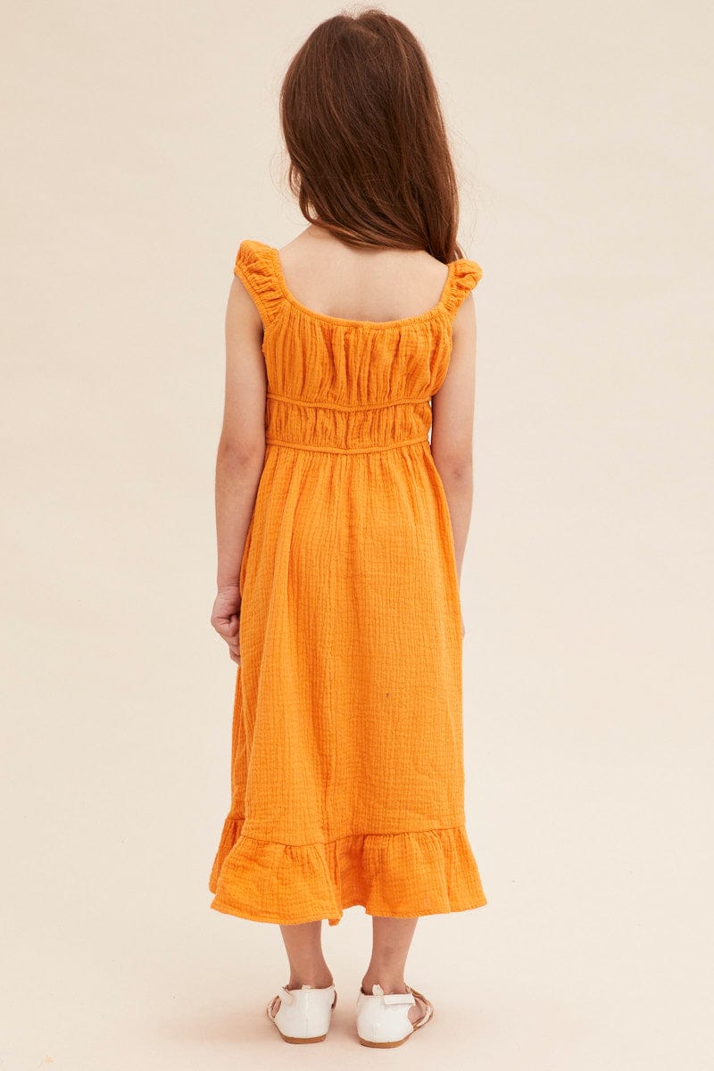 Yellow Kids Gathering Bust Midi Dress