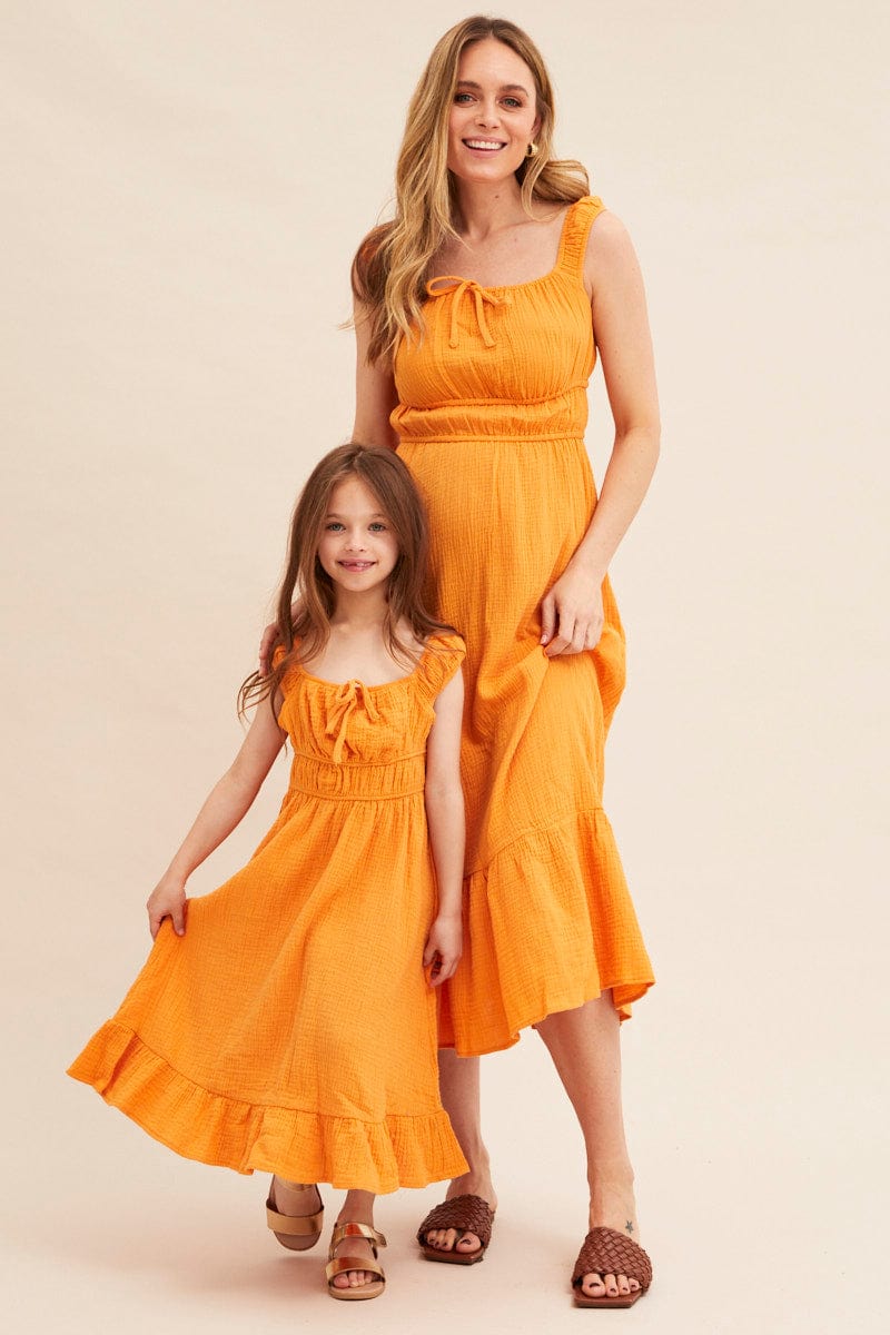 Yellow Kids Gathering Bust Midi Dress