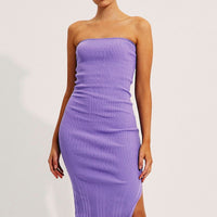 Purple Bandeau Knit Midi Dress